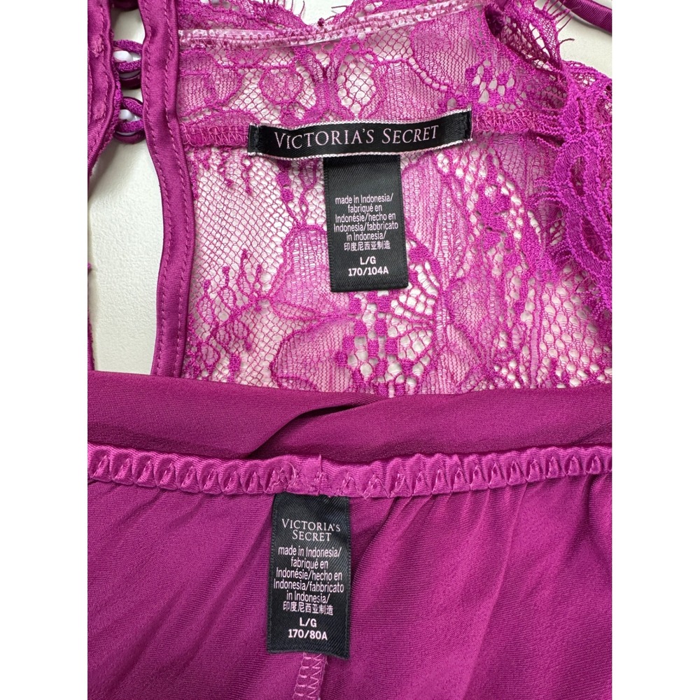 Victoria's Secret Satin Lace Pajama Set Women L Magenta Cami Shorts Boudoir Glam - Picture 6 of 14